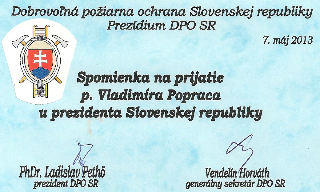 Spomienka na prijatie prezidentom SR